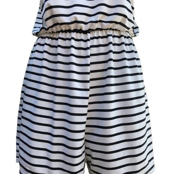 Romper Shorts Striped Black and White Swim suit Cover Casual Wear - Picture 5 of 8